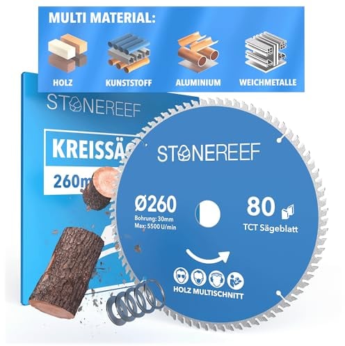 Sägeblatt 260x30 - Kreissägeblatt [inkl. Adapter auf Bohrung 20 &16mm], kompatibel mit Winkelschleifer von Bosch, Makita usw. - Sägeblatt Kreissäge Nagelfest - für Holz