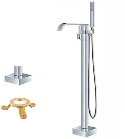 Robinet pour Baignoire Ilot Cascade, Ultra-mince Pivotant À 360° Robinet Sur Pied Baignoire Ilot, Montage Monotrou,chrome
