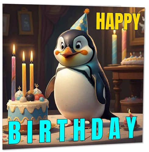 Pinguin-Geburtstagskarte – niedliche Happy Birthday Pinguin-Karte, 145 x 145 mm
