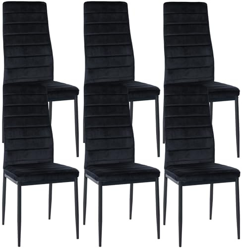 CLP 6er Set Esszimmerstühle Mayfair I Samt- Oder Kunstlederbezug I Gepolsterter Lehnstuhl I Polsterstuhl Mit 4-Fuß Metallgestell, Farbe:schwarz, Material:Samt