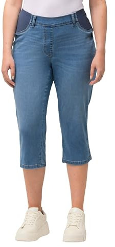 Ulla Popken Jeans Capri con Elastico in Vita, Sienna, Blu, 50 Donna