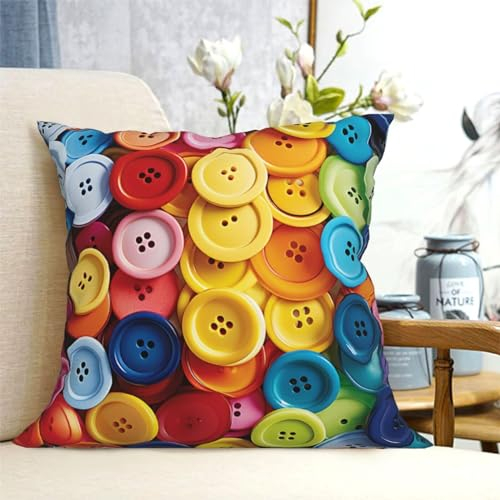 DJUETRUI Kissenbezug mit bunten Knöpfen, quadratisch, Couch-Kissenbezug, modern, Bauernhaus, dekorativer Kissenbezug für Sofa, Wohnzimmer, 40,6 x 40,6 cm