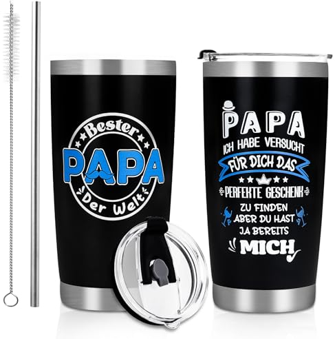 Geburtstagsgeschenk für Papa von Tochter Sohn,Bester Papa der Welt Thermobecher zum Geburtstagsgeschenke, Weihnachten, Vatertagsgeschenk Männertag Geschenkideen, Thermobecher Kaffee to go 600ml