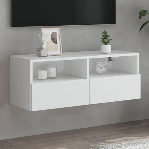 Tidyard Meuble TV Mural Blanc 80x30x30 cm Bois d'ingénierie, Meuble TV Suspendu avec Compartiments Banc TV pour Salon, Chambre Meubles