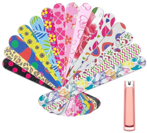 Duuclume 15 lime colorate per unghie con tagliaunghie, doppia faccia grana 150/150, strumento per modellare e levigare, tagliaunghie per unghie dei piedi da 17,8 cm, per manicure e pedicure