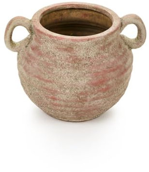 NUVOLE DI STOFFA Portafiori Vaso da Interno in Ceramica Effetto Anticato con Manici, Vintage, Country - Shabby Chic 23x19x16 cm
