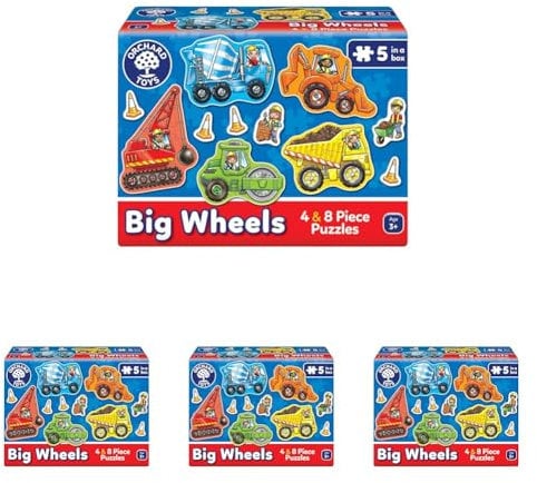 Orchard Toys Big Wheels Jigsaw Puzzle, A Collection of 4 puzzles featuring 4 and 8 pieces ideal for Little Hands, Perfect for Age 3+ (Pack of 4)