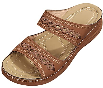 Langlaufski Set Damen Klassisch Mit Bindung Und Schuhe Damen Sommer Einfarbig Slip On Casual Open Toe Wedges Weicher Boden Atmungsaktive Hausschuhe Schuhe Sandalen Schwarze Schuhe (Brown, 41)