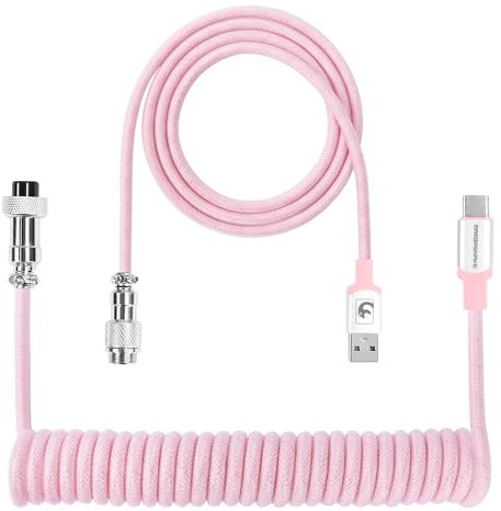 XINMENG X MAMBASNAKE C01PRO Coiled Keyboard Cable, Type-C HyperSpeed Line with 8KHz Return Rate, Nylon Braided Extendable Custom USB-C Cable with Metal Aviation for Gaming Keyboard/Phone - Pink