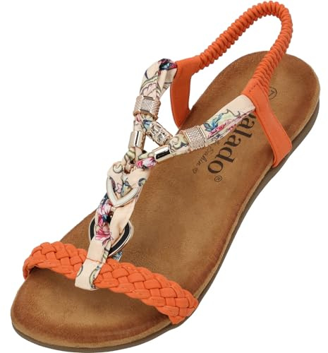 Palado Sandalen Damen Ubah by Sila Sahin - modische Sandaletten - bequeme Sommerschuhe - stilvolle Pantoletten mit elastischem Riemen Orange UK7 - EU40