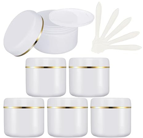 ZEOABSY 6 pièces 250 g Blanc Crème Pots en Plastique, 250 ml Avec Bord Or Cosmétiques récipient Lotion onguents DIY Masque facial Pots en Voyage