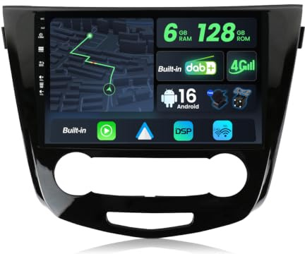 BXLIYER | Eingebaut 4G LTE & DAB | Android 16 QLED Autoradio für Nissan Qashqai J11 X-Trail Rouge (2014-2018)| 6G+128G| Carplay Android Auto | Kamera + MIC | Dual Band WiFi | 10.1 Zoll | 8-Core 2 Din