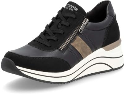 Remonte Damen Low-Top Sneaker D0T09, Frauen Halbschuhe,lose Einlage,Laufschuhe,schnürschuhe,schnürer,Business,Freizeit,schwarz Kombi (03),38 EU