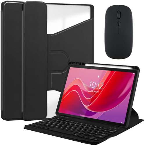 Custodia con Tastiera per Lenovo Tab M11 (TB-330FU/330XU) 11, Tastiera Retroilluminata A 7 Colori, Custodia Girevole A 360 Gradi con Tastiera Bluetooth Rimovibile,Nero