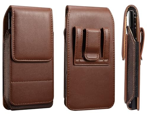 Mobile Phone Pouch Pu Leather Holster Belt Clip Holder for iPhone 15 14 Plus iPhone 15 14 13 12 11 Pro Max Samsung Galaxy A54 A53 A32 A33 S24+ S23 FE S23+ S22+ (Brown, L)