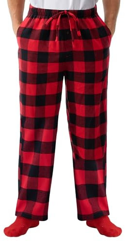 Giggling Getup Pyjama de Noël en coton pour homme, pantalon de pyjama à carreaux de buffle avec poches, Rouge, Large