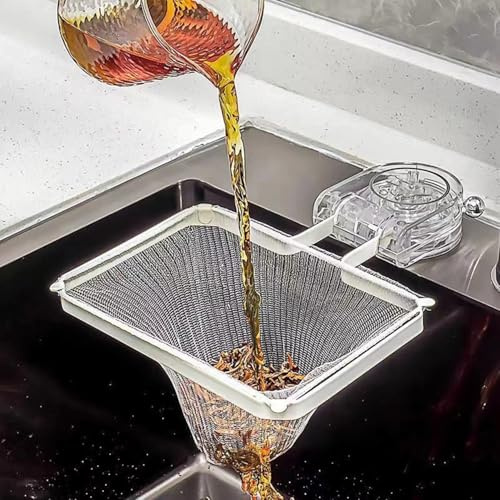 Wagoodter Küche Rückstände Filter Küchen Abflusssiebkorb mit Saugnapf Faltbarer Waschbecken Sieb Spülbecken Sieb mit Filternetzbeuteln Lappenhalter für Küchen und Badezimmer (Transparent(1+50))