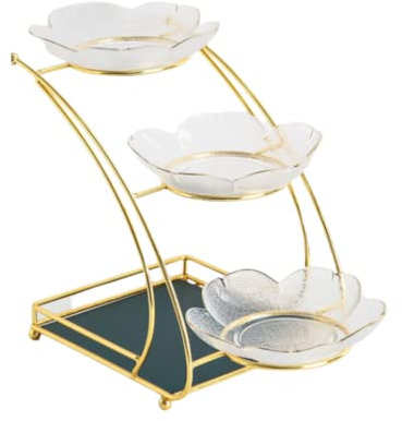 Weißer Kuchenständer mit 3 Etagen, modernes Cupcake-Tablett, Obstschale aus Glas mit goldfarbenem Metallgestell, elegante Servierplatte für Heimdekoration, gestufte Servierplatte, Präsentationshalter