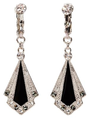 Lovett & Co - Orecchini lunghi pendenti neri per donna - Orecchini Art Deco anni 1920 dipinti a mano con smalto - Orecchini con cristalli senza nichel e gioielli vintage da regalo per donna, Zinco