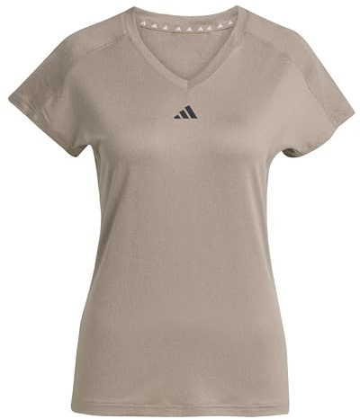 adidas Damen AEROREADY Train Essentials Minimal Branding V-Neck Tee, Chalky Brown/Black, S