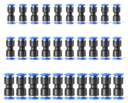 TAILONZ PNEUMATIC 30 Stück gerade Steckverbinder Kunststoff-Schnellverschlüsse Luftleitung Fittings für 6 8 10 Schlauch (2 Wege)