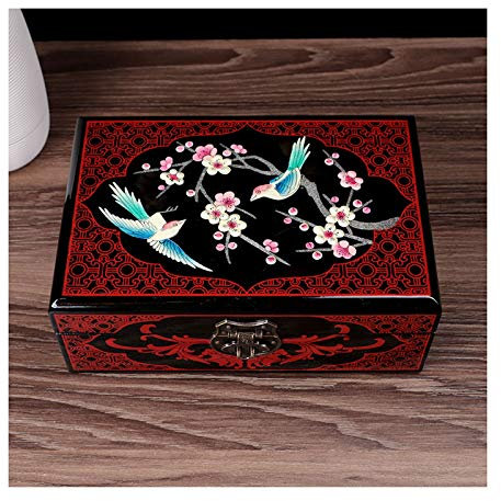 Schmuck-Organizer, Schmuckkästchen, Vintage-Schmuckkästchen, antike bemalte Blumen-Schmuckaufbewahrungsbox aus Holz mit Spiegel für Schmuck, Halskette, Ohrringe, Aufbewahrung, großes Schmuckkästchen