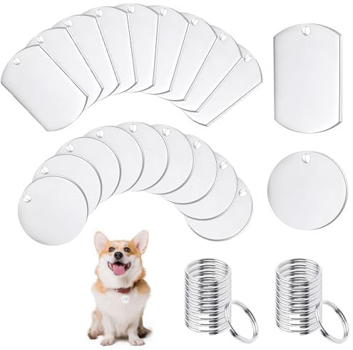 ZDNT Edelstahl Anhänger Blanko 20 Stück Rohlinge Dog Tags Stanzen Rohlinge Hundemarken Blank Stamping Tag Schlüsselanhänger Beschriftbar Leere Anhänger Tags Rund Schlüsselanhänger DIY Making Kit