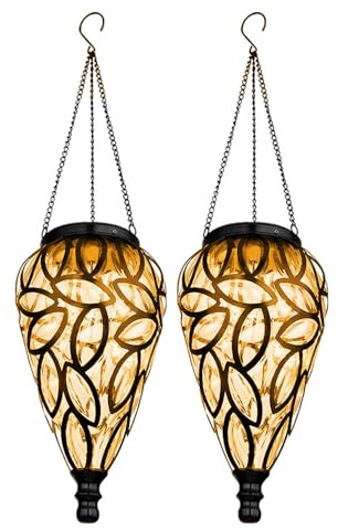 Solarlampe Gartendeko Hängeleuchte Außenlampe hängend LED Solarleuchte, im Tropfen Design, Metall schwarz, Kunststoff klar, 16x LED, DxH 13,5 x 50 cm, 2er Set