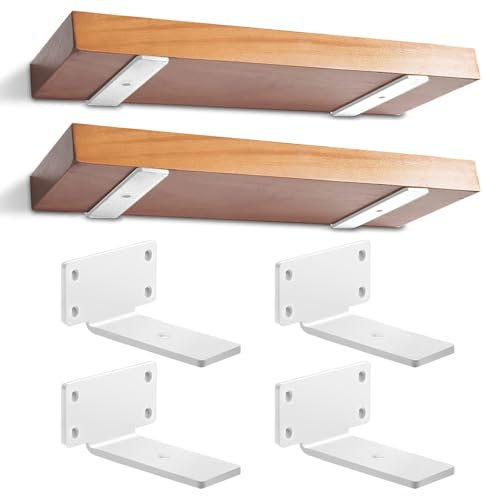 Lot de 4 Supports d'étagère Flottants Blancs, Support Etagere Murale, Supports Muraux en Métal Robuste pour Étagères Ouvertes de Bricolage | 12,5cm