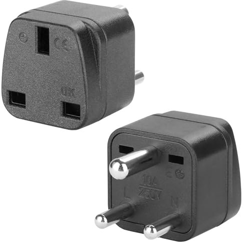 ﻿2 Pack UK to India Plug Adapter, Type D Plug Adapter, UK to Sri Lanka Travel Adapter, 250V/10A, Travel Adapter Suitable for Pakistan, Sri Lanka, Nepal (Black)