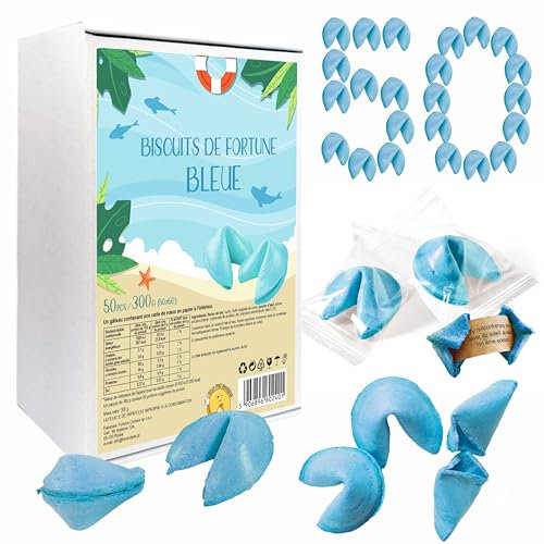 D&D Fun Cookies Biscuits de fortune colorés |Excellente idée de cadeau pour les invités |Biscuits de fortune pour les fêtes |Emballés individuellement |Biscuits de fortune chinois (BLEUE M, 50, unité)