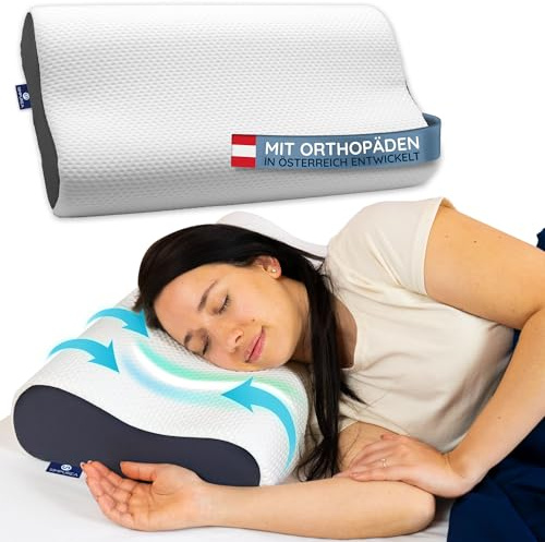 SIMPUREA® Orthopädisches Schlafkissen „Panda“ – Ergonomisches Nackenstützkissen mit atmungsaktivem Memory-Schaum & Belüftungslöchern – Für Rücken-, Seiten- & Bauchschläfer – Waschbarer Bezug