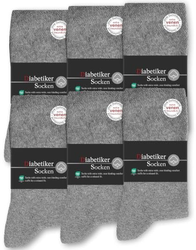 SockWaddles Diabetikersocken für Damen und Herren, 6 Paar, ohne Gummibund | Baumwollsocken aus 97 % Baumwolle mit Komfortbund; Socken ohne Naht, hautfreundlich und atmungsaktiv für empfindliche Füße.
