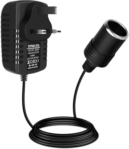 Car Power Inverters, Car Plug Adapter to UK Plug Socket, 240V 2A AC Mains to DC 12V, Cigarette Lighter Adapter for MP3, Fan, Dash Cam, Incense Burners, Max Power 24W (Black, 39.37in)