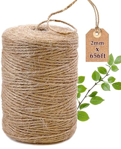Cuerda de Yute,200M×2mm Cordel de Cáñamo Hecha de Fibras Naturales Cuerda de Jardinería Bricolaje para Manualidades,Envoltura de Regalos,Jardinería,Embalaje y Decoración Navideña