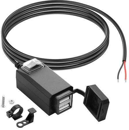 PNGKNYOCN Chargeur USB de moto, 3,1 A double USB chargeur étanche avec interrupteur pour téléphone, tablette, GPS, etc. (1,2 m)