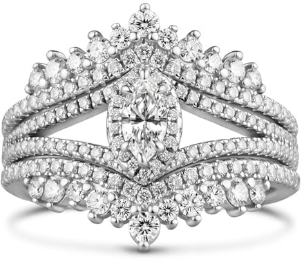 Damen Moissanit Ring Set Vintage Halo Marquise Vorsteckring 925er Sterling Silber Doppelring Rundschliff Stapelring Elegant Hochzeitsring Band Ring für Valentinstag Verlobung