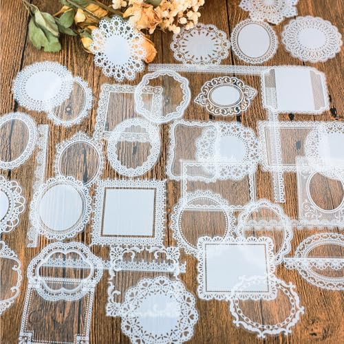 Transparente Spitzen-Aufkleber für Scrapbooking, 120 Stück, Wasserfest, Wiederverwendbar, Viktorianisches Design, für Fotoalben, Notizbücher, DIY Dekoration (Weiß)