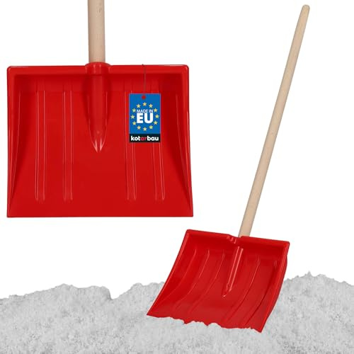 KOTARBAU® Schneeschaufel für Kinder - 25 x 20 cm - Schnee Schaufel mit Holzstiel - 82 cm - Kinderschaufel - Leicht & Sicher - Schneeschieber - Klein - Rot