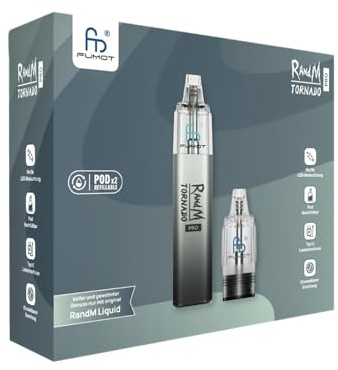 RandM Tornado Pro Pod Kit 600mAh Akku Pods mit USB-C Anschluss & LED-Beleuchtung – Mesh-Coil-Technologie – Kein Liquid und kein Nikotin enthalten (Schwarz)