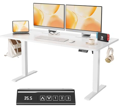 Elektrisch höhenverstellbarer Schreibtisch, 140 x 60 cm, ergonomischer Sitz- und Stehtisch mit Speicherfunktion, Computertisch, Stehpult, robuster Rahmen, leiser Motor – für Zuhause und Büro