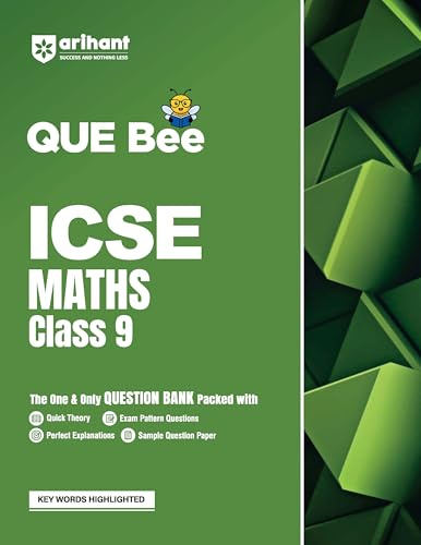 Arihant QUE Bee ICSE Maths Class 9 Exam 2026 | Quick Theory, Exam style Questions, 10 years’ PYQs and Key Words Highlighted