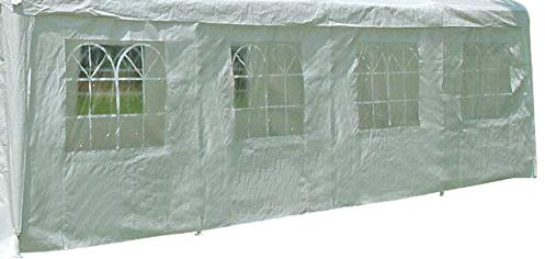 DEGAMO Seitenplane für Zelt 8x4 Meter, PVC Weiss mit Fenstern