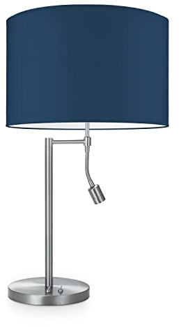 Home Sweet Home Moderne Tischleuchte Read | 35/35/45cm | dunkelblau | Tischleuchte mit Leselampe und Lampenschirm | für E27 LED-Lampe | mit Schalter | für Wohnzimmer, Schlafzimmer