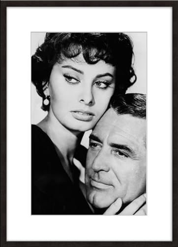 artissimo, schwarz weiß Poster mit Passepartout und Rahmen 51x71cm, PE6583-SC, Stars: Cary Grant & Sophia Loren, Bild, Wandbild, Bild, Hollywood Legende, Berühmte Filmstars, Schwarz weiß Foto gerahmt