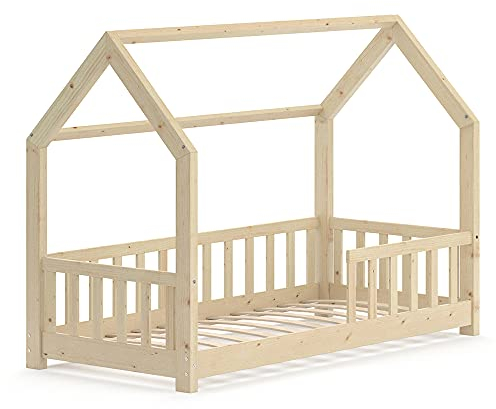 VitaliSpa Hausbett Wiki, Bett aus Holz, Naturholz, 80x160 cm