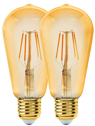 EGLO LED E27 Lampe 2er-Set, 2 Amber Vintage Glühbirnen, LED Lampen je 6 Watt, 650 Lumen, E27 LED warmweiß, 2200 Kelvin, LED Leuchtmittel, 2x Edison Glühbirne ST64, Ø 6,4 cm
