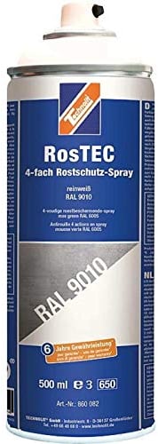 TECHNOLIT RosTEC 4-Fach Rostschutz RAL Spray 500 ml, Farbspray, Rostschutzspray, Korrosionsschutz, Grundierung, Farbe:reinweiß