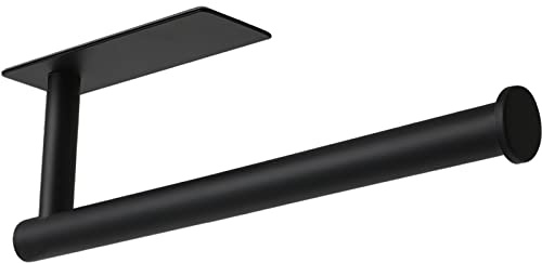 theaoo Paper Towel Holder - Under Cabinet Paper Towel Holder for Kitchen, Adhesive Paper Towel Roll Rack for Bathroom Towel, Wall Mounted Matte Black Paper Towel Rack, SUS304 Stainless Steel