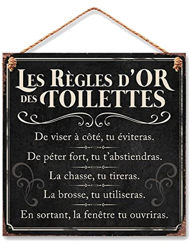 Plaque métallique à Suspendre Règles des Toilettes 20 cm